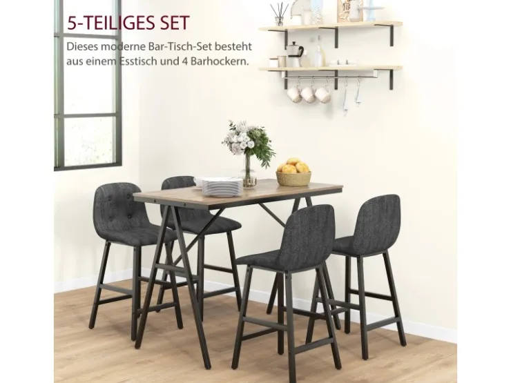 HOMCOM Bartisch mit Barhocker Set 5-Teilige Stahl 120 x 60 x 91 cm* Möbelserien