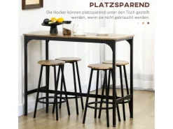 HOMCOM Bartisch mit Barhocker Set 5-tlg. im Industriedesign Rustikal-Braun