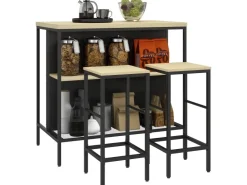 HOMCOM Bartisch mit Barhocker Set 3-tlg. im Modern-Stil Stahl Eiche* Möbelserien