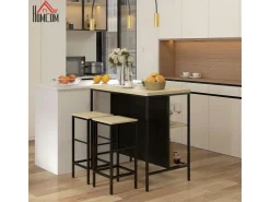 HOMCOM Bartisch mit Barhocker Set 3-tlg. im Modern-Stil Stahl Eiche* Möbelserien