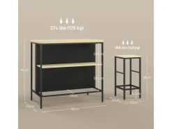 HOMCOM Bartisch mit Barhocker Set 3-tlg. im Modern-Stil Stahl Eiche* Möbelserien