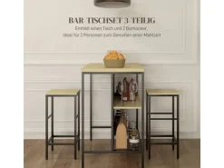 HOMCOM Bartisch mit Barhocker Set 3-tlg. im Modern-Stil Stahl Eiche* Möbelserien