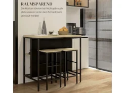 HOMCOM Bartisch mit Barhocker Set 3-tlg. im Modern-Stil Stahl Eiche* Möbelserien