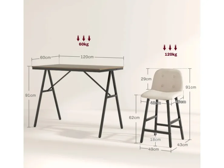 HOMCOM Bartisch mit Barhocker Set 5-Teilige 120 x 60 x 91 cm* Möbelserien