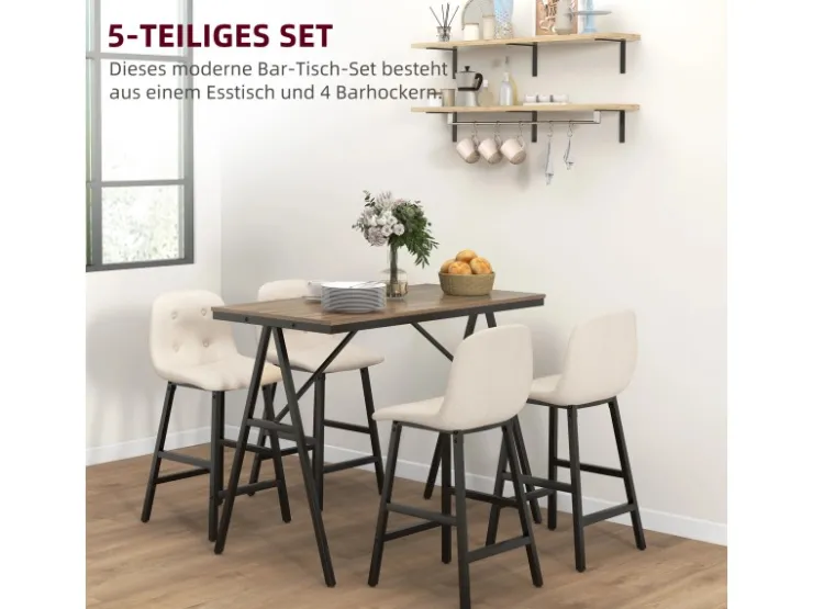 HOMCOM Bartisch mit Barhocker Set 5-Teilige 120 x 60 x 91 cm* Möbelserien