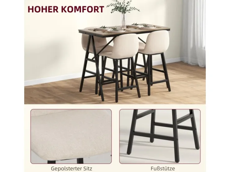 HOMCOM Bartisch mit Barhocker Set 5-Teilige 120 x 60 x 91 cm* Möbelserien