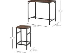 HOMCOM Bartisch mit Barhocker 5-Teilig Stahl Rustikal-Braun 100 x 60 x 88 cm* Hocker