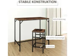 HOMCOM Bartisch mit Barhocker 5-Teilig Stahl Rustikal-Braun 100 x 60 x 88 cm* Hocker