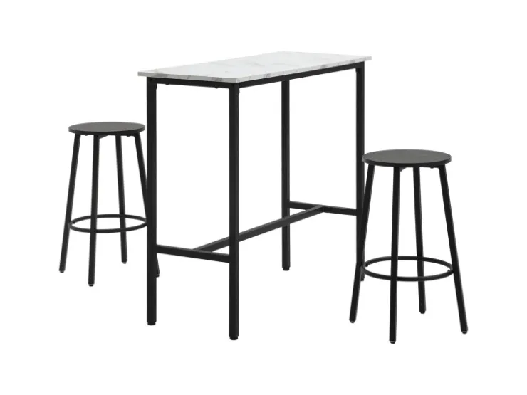 HOMCOM Bartisch mit Barhocker Set 3-Teilig Stahl Weiß Schwarz