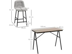 HOMCOM Bartisch mit Barhocker Set 5-Teilig Stahl Hellgrau 120 x 60 x 91 cm* Möbelserien