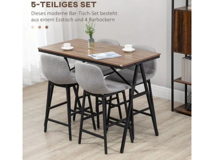 HOMCOM Bartisch mit Barhocker Set 5-Teilig Stahl Hellgrau 120 x 60 x 91 cm* Möbelserien