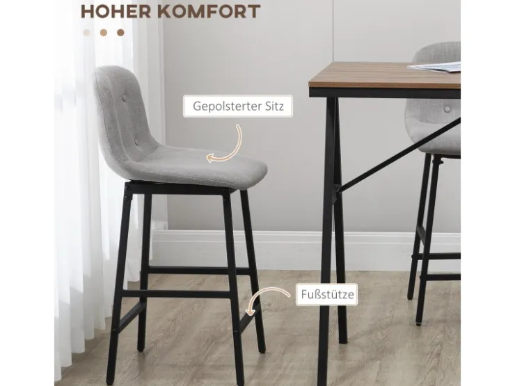 HOMCOM Bartisch mit Barhocker Set 5-Teilig Stahl Hellgrau 120 x 60 x 91 cm* Möbelserien