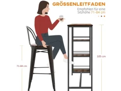 HOMCOM Bartisch mit Holzoptik Spanplatte Stahl Braun 120L x 40B x 105H cm
