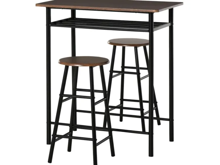 HOMCOM Bartisch Set mit 2 Barhocker MDF Metall Schwarz 80B x 50T x 90H cm* Möbelserien
