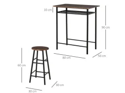 HOMCOM Bartisch Set mit 2 Barhocker MDF Metall Schwarz 80B x 50T x 90H cm* Möbelserien