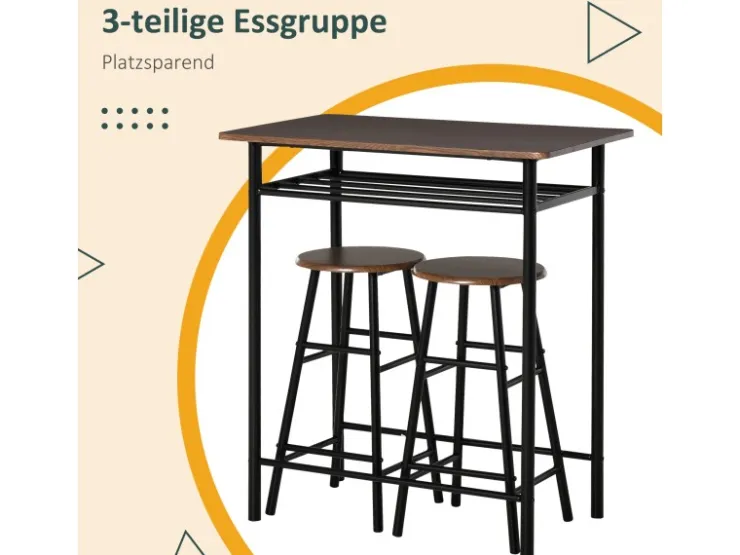 HOMCOM Bartisch Set mit 2 Barhocker MDF Metall Schwarz 80B x 50T x 90H cm* Möbelserien