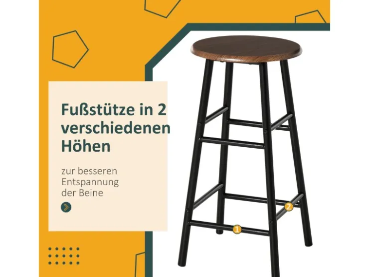 HOMCOM Bartisch Set mit 2 Barhocker MDF Metall Schwarz 80B x 50T x 90H cm* Möbelserien