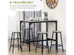 HOMCOM Bartisch Set mit 4 Barhocker MDF Metall Grau 110L x 50B x 89,5H cm* Hocker