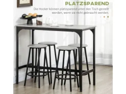HOMCOM Bartisch Set mit 4 Barhocker MDF Metall Grau 110L x 50B x 89,5H cm* Hocker