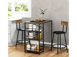 HOMCOM Bartisch Set mit Barhocker Set 3-tlg Stahl MDF Eiche 90L x 50B x 90,5H cm* Hocker