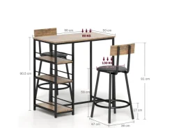 HOMCOM Bartisch Set mit Barhocker Set 3-tlg Stahl MDF Eiche 90L x 50B x 90,5H cm* Hocker
