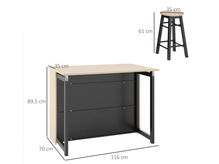 HOMCOM Bartisch Set Spanplatte Schwarz Eiche 116L x 70B x 89,5H cm* Möbelserien