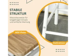 HOMCOM Bartisch Set 3-Teilig mit Lagerregal MDF-Platte Weiß Eiche 80 x 50 x 90 cm* Hocker