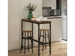 HOMCOM Bartisch-Set 3-Teilig im Industriedesign Stahl Rustikal-Braun
