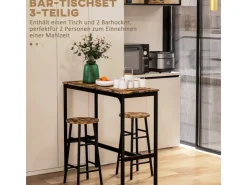 HOMCOM Bartisch-Set 3-Teilig im Industriedesign Stahl Rustikal-Braun