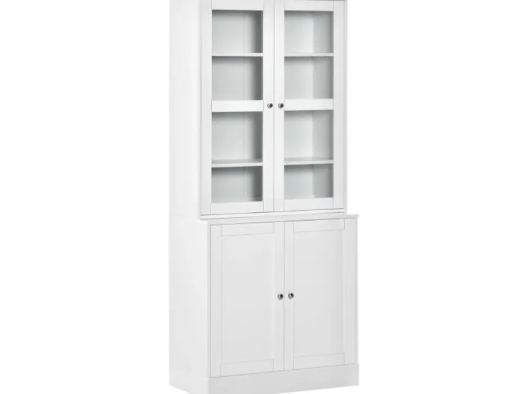 HOMCOM Bücherschrank 178,5 cm mit Glastür 6 Fächern Küchenschrank Weiß