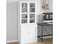 HOMCOM Bücherschrank 178,5 cm mit Glastür 6 Fächern Küchenschrank Weiß