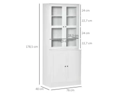 HOMCOM Bücherschrank 178,5 cm mit Glastür 6 Fächern Küchenschrank Weiß