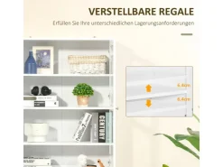 HOMCOM Bücherschrank 178,5 cm mit Glastür 6 Fächern Küchenschrank Weiß