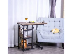 HOMCOM Beistelltisch mit Rollen Höhenverstellbar 80x40x72-82 cm