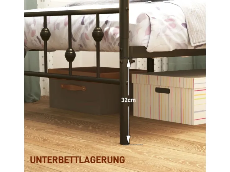 HOMCOM Bettrahmen Bettgestell Metall Schwarz 206,9L x 91,8B x 82,5H cm* Betten