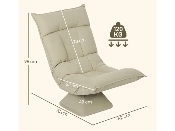 HOMCOM Bodenstuhl 360° Drehbar Bodensessel mit 5-Fach 70L x 62B x 95H cm