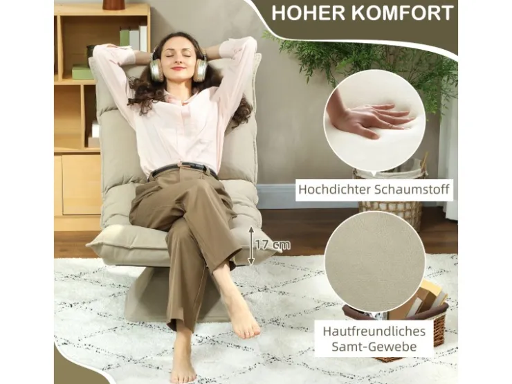 HOMCOM Bodenstuhl 360° Drehbar Bodensessel mit 5-Fach 70L x 62B x 95H cm