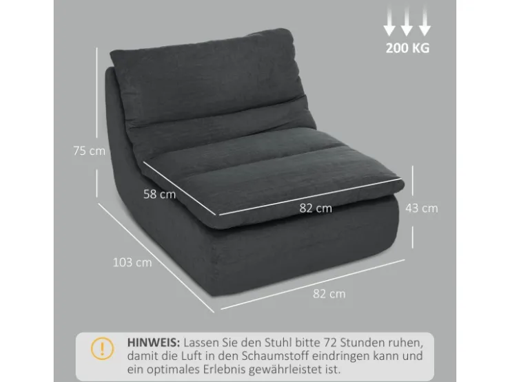 HOMCOM Bodenstuhl mit Einteiligem für Zuhause Büro 103L x 82B x 75H cm* Sofas