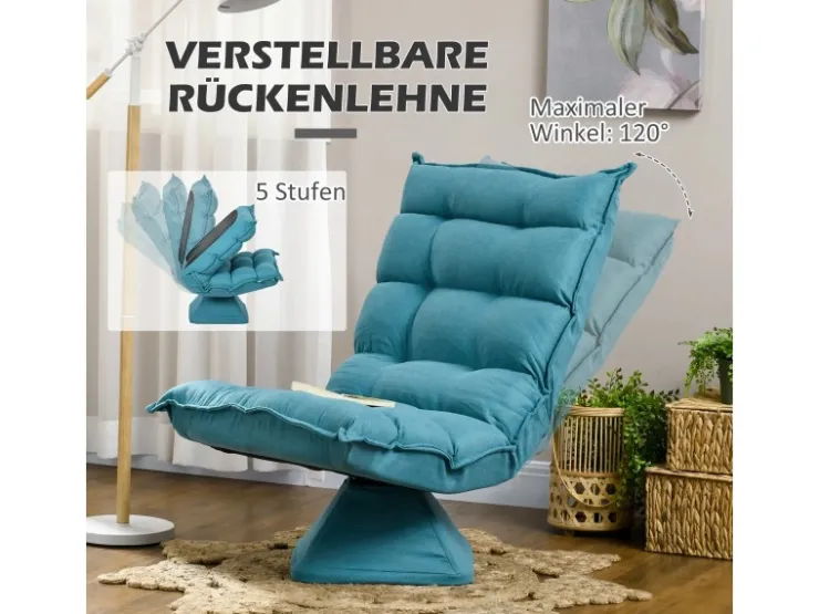 HOMCOM Bodenstuhl mit Verstellbarer Rückenlehne Drehbar mit Sockel