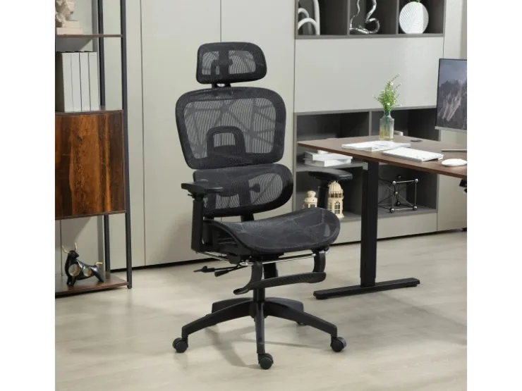 HOMCOM Bürostuhl mit Armlehne Polyester Schwarz 66L x 64B x 114-122H cm* Stühle