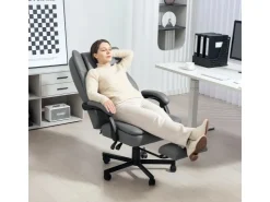 HOMCOM Bürostuhl mit Massagefunktion Mikrofaser-Stoff Schaumstoff 69L x 64B x 112-120H cm Grau* Stühle