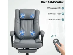 HOMCOM Bürostuhl mit Massagefunktion Mikrofaser-Stoff Schaumstoff 69L x 64B x 112-120H cm Grau* Stühle