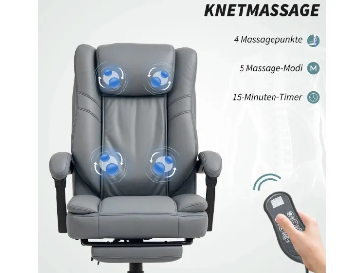 HOMCOM Bürostuhl mit Massagefunktion Mikrofaser-Stoff Schaumstoff 69L x 64B x 112-120H cm Grau* Stühle