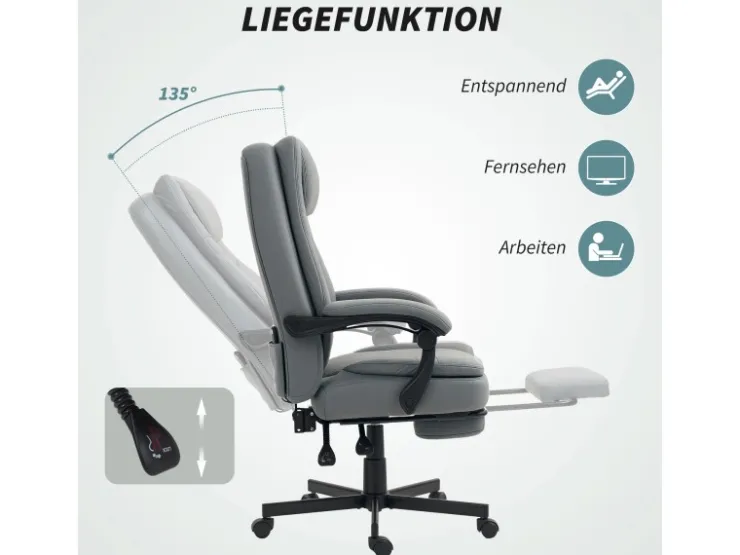 HOMCOM Bürostuhl mit Massagefunktion Mikrofaser-Stoff Schaumstoff 69L x 64B x 112-120H cm Grau* Stühle