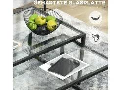 HOMCOM Couchtisch 2er-Set für Schlafzimmer Gehärtetes Glas Stahl Schwarz* Tische