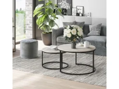 HOMCOM Couchtisch 2er-Set mit Metallgestell Stapelbar für Wohnzimmer Grau* Tische