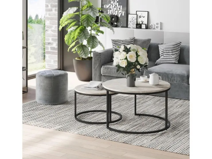 HOMCOM Couchtisch 2er-Set mit Metallgestell Stapelbar für Wohnzimmer Grau* Tische