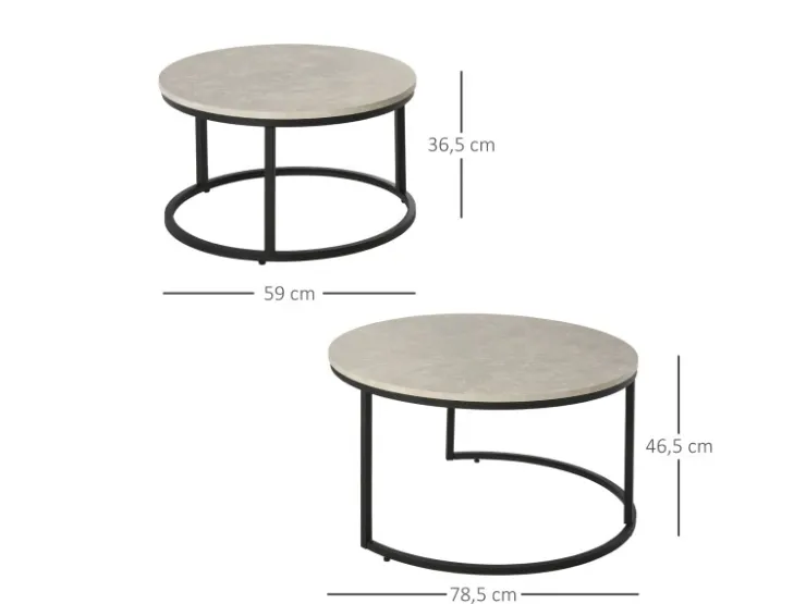 HOMCOM Couchtisch 2er-Set mit Metallgestell Stapelbar für Wohnzimmer Grau* Tische