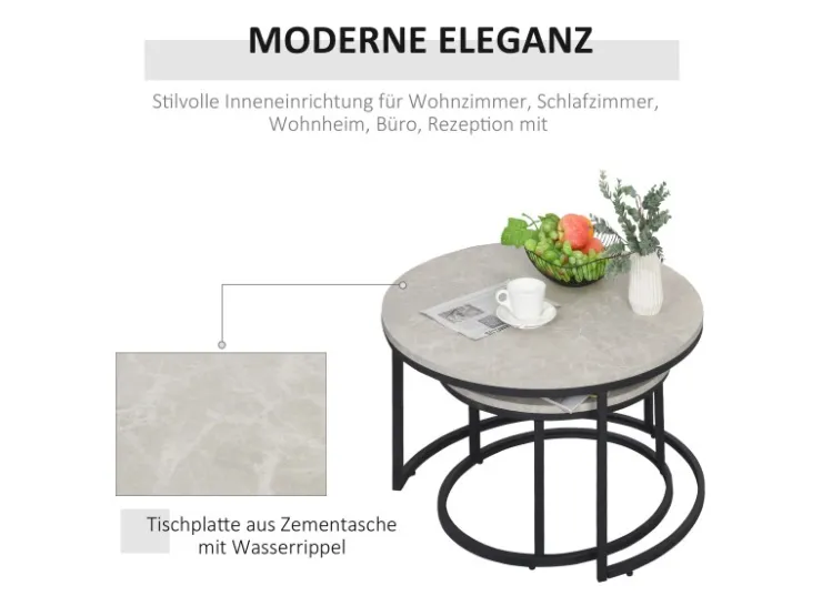 HOMCOM Couchtisch 2er-Set mit Metallgestell Stapelbar für Wohnzimmer Grau* Tische