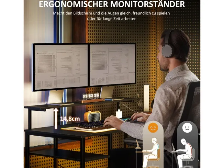 HOMCOM Eckschreibtisch Spanplatte Metall Schwarz 137L x 140B x 139,5H cm* Bücherregale